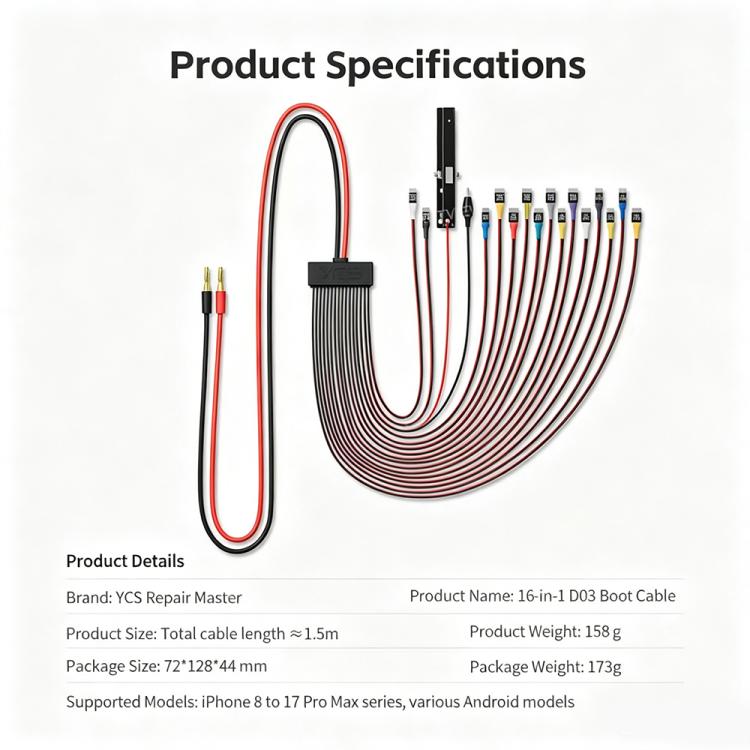 Câble de charge MR.YANG D03 16 en 1 avec détection d'alimentation CC pour iPhone 8-17 Pro Max / Android, MR.YANG D03