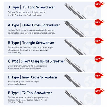 Tournevis de précision Mega-idea 2D Throne en alliage d'aluminium antidérapant, A 1.3, B 0.7, C 0.8, D 2.5, E T2, F 1.5, G 1.0, H P5, I T3, J T5, O K