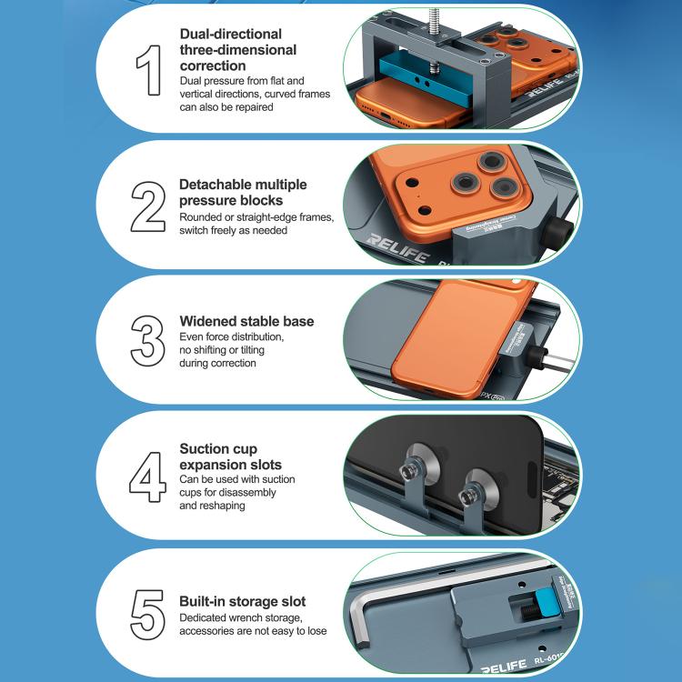 Outil de correction de cadre multifonction bidirectionnel pour téléphones portables RELIFE RL-601PX Pro