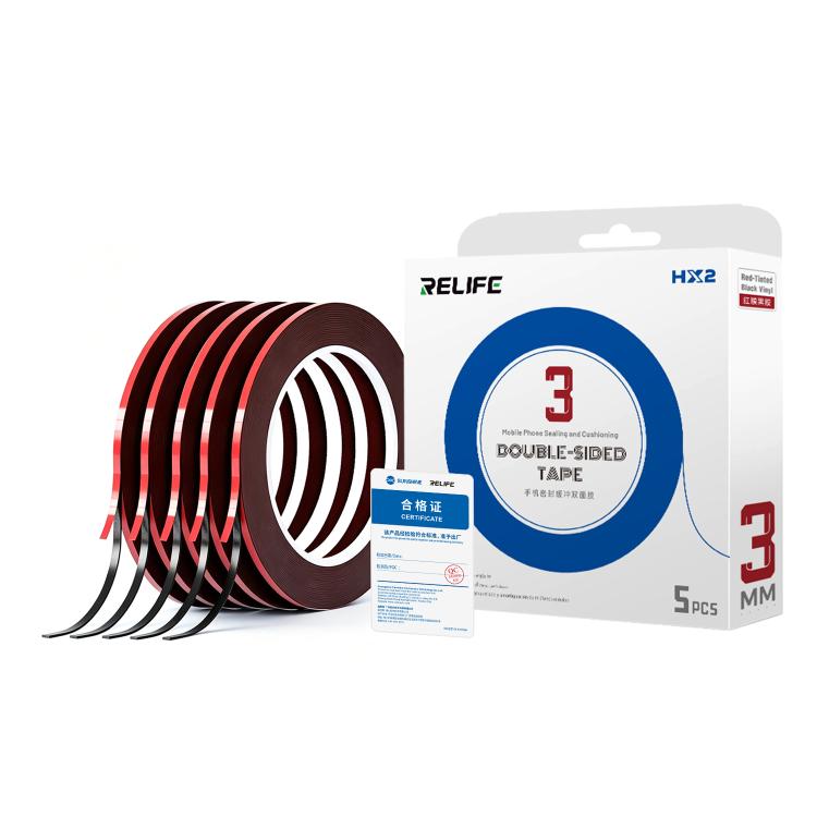 RELIFE HX2 5 en 1 Film rouge Mousse noire Ruban adhésif double face, 3mm x 10m