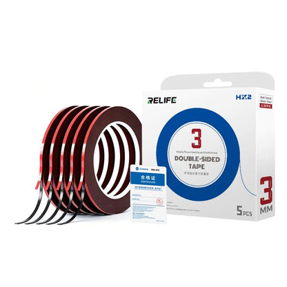 RELIFE HX2 5 en 1 Film rouge Mousse noire Ruban adhésif double face, 3mm x 10m