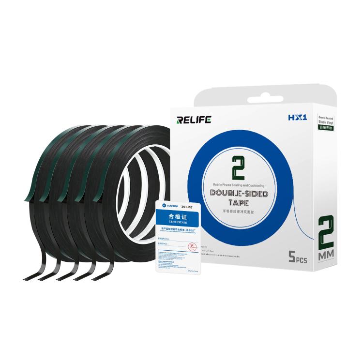 RELIFE HX1 5 en 1 Film vert Mousse noire Ruban adhésif double face, 2mm x 10m, 3mm x 10m, 5mm x 10m