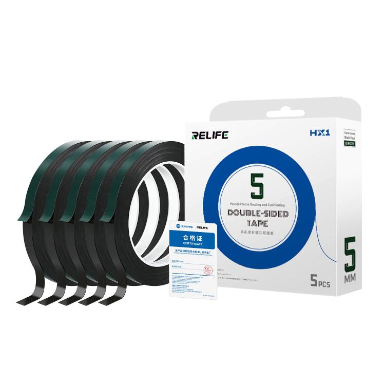 RELIFE HX1 5 en 1 Film vert Mousse noire Ruban adhésif double face, 2mm x 10m, 3mm x 10m, 5mm x 10m