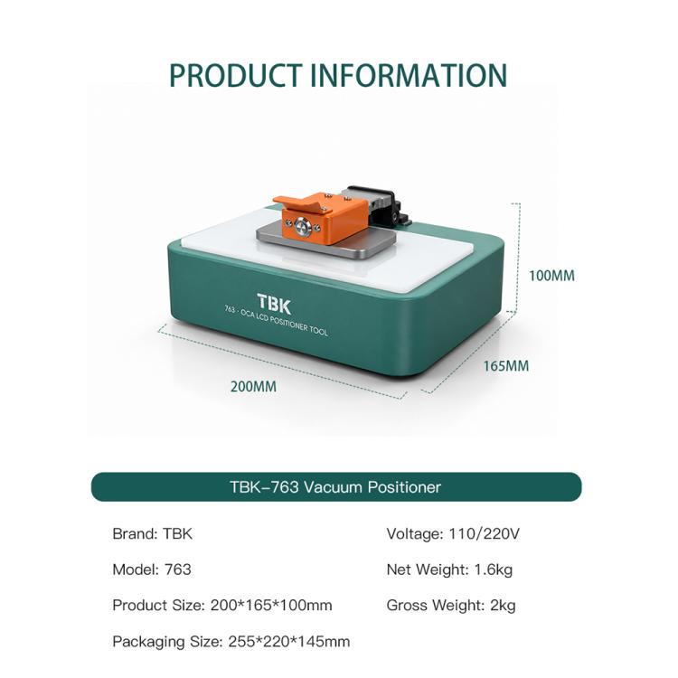 Machine de positionnement LCD OCA sous vide TBK 763, EU Plug, US Plug, UK Plug