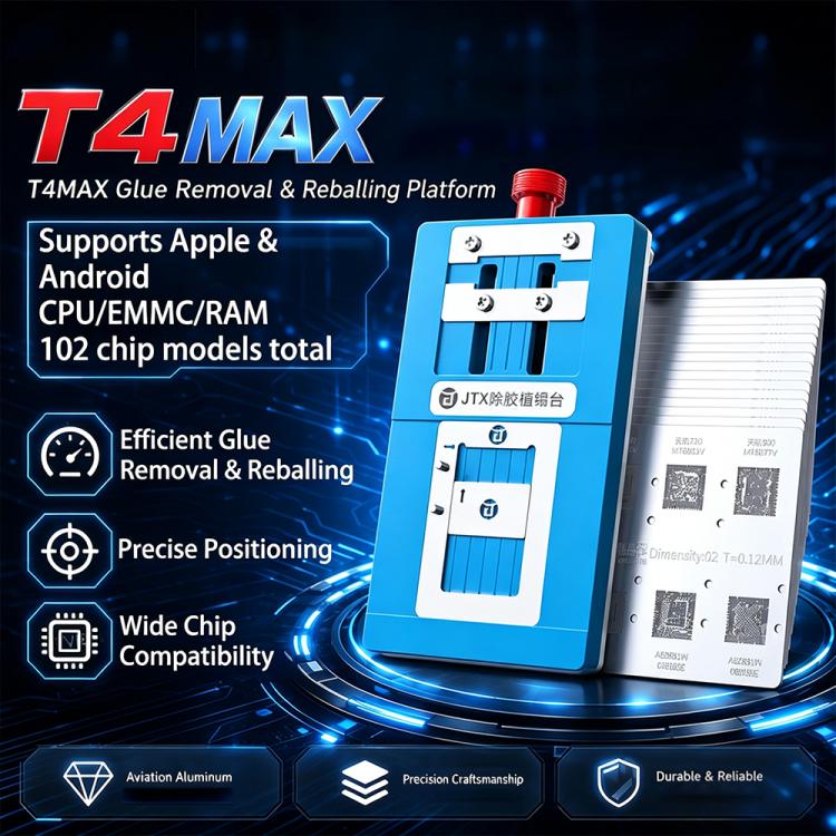 Kit de plateforme universel JTX T4 Max pour le retrait de colle et l'étamage des puces RAM iPhone/Samsung/Hisilicon/Android