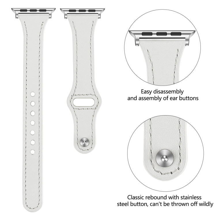 Bracelet de montre en cuir avec bouton en acier, For Apple Watch Series 7  41mm / & 6 & SE & 5 & 4 40mm, For Apple Watch Series  7  45mm / & 6 & SE & 5 & 4 44mm