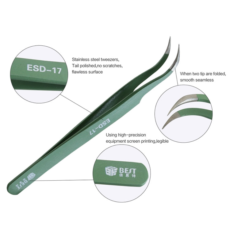 BEST BST-17 Pincettes antistatiques de précision en acier inoxydable ESD