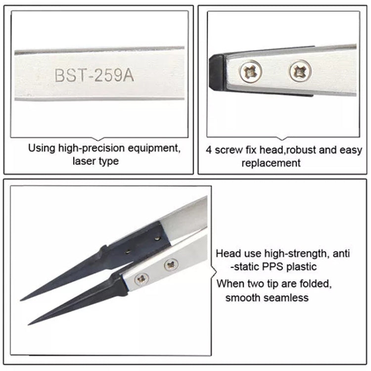 BEST BST-259A Pince à épiler antistatique en acier inoxydable