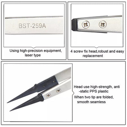 BEST BST-259A Pince à épiler antistatique en acier inoxydable