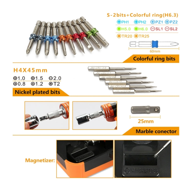 JAKEMY JM-6123 31 en 1 anneau de couleur ensemble d'outils de réparation de tournevis professionnel