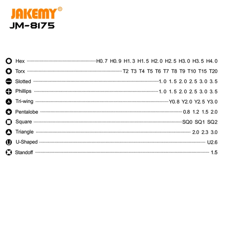 JAKEMY JM-8175 50 en 1 boîte extérieure Double face ensemble d'outils de tournevis multifonctionnels et de précision