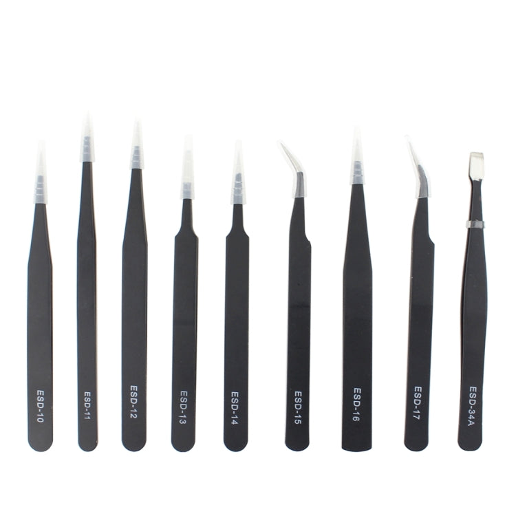 JIAFA JF-8118 Ensemble de pincettes de précision antistatiques 9 en 1 avec sac