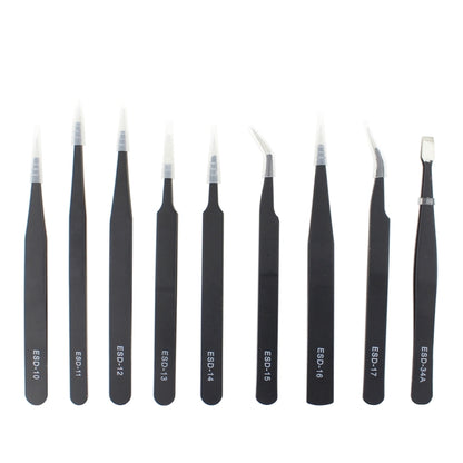 JIAFA JF-8118 Ensemble de pincettes de précision antistatiques 9 en 1 avec sac