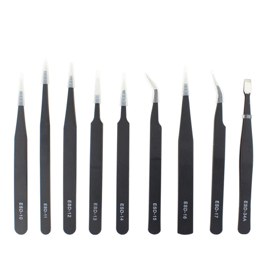 JIAFA JF-8118 Ensemble de pincettes de précision antistatiques 9 en 1 avec sac
