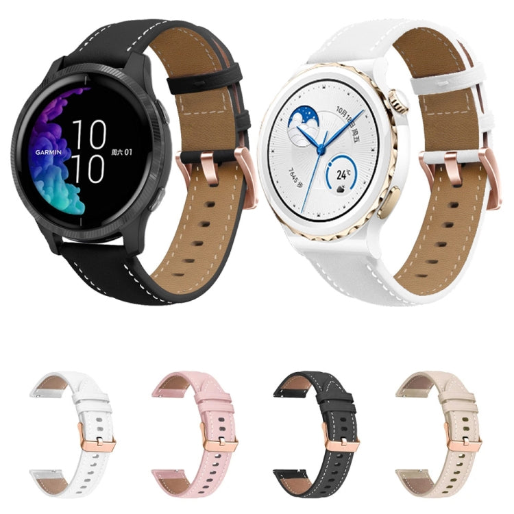 Pour Garmin Forerunner 265S / 255S / Venu 2S Bracelet de montre en cuir véritable avec boucle en or rose 18 mm, For Garmin Forerunner 265S / 255S / Venu 2S