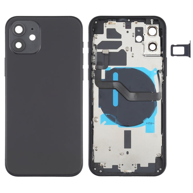 Couvercle arrière de la batterie (avec touches latérales, plateau pour cartes, câble flexible d'alimentation + volume et module de chargement sans fil) pour iPhone 12