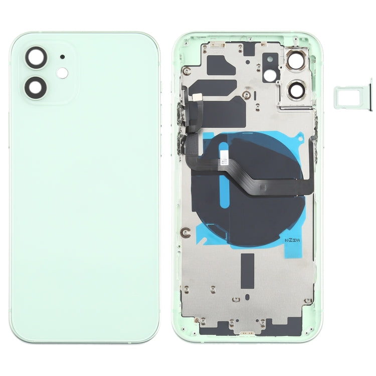 Couvercle arrière de la batterie (avec touches latérales, plateau pour cartes, câble flexible d'alimentation + volume et module de chargement sans fil) pour iPhone 12