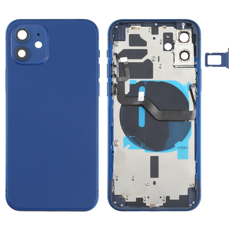 Couvercle arrière de la batterie (avec touches latérales, plateau pour cartes, câble flexible d'alimentation + volume et module de chargement sans fil) pour iPhone 12