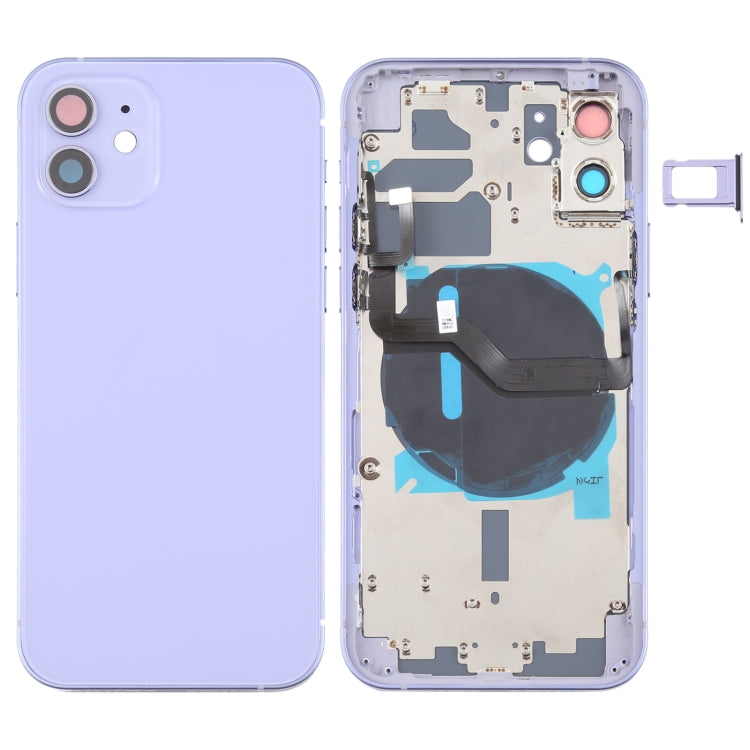 Couvercle arrière de la batterie (avec touches latérales, plateau pour cartes, câble flexible d'alimentation + volume et module de chargement sans fil) pour iPhone 12