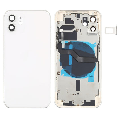 Couvercle arrière de la batterie (avec touches latérales, plateau pour cartes, câble flexible d'alimentation + volume et module de chargement sans fil) pour iPhone 12