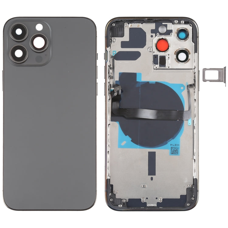 Coque arrière de batterie pour iPhone 13 Pro Max, avec touches latérales, plateau pour cartes, alimentation, câble flexible de Volume et Module de chargement sans fil