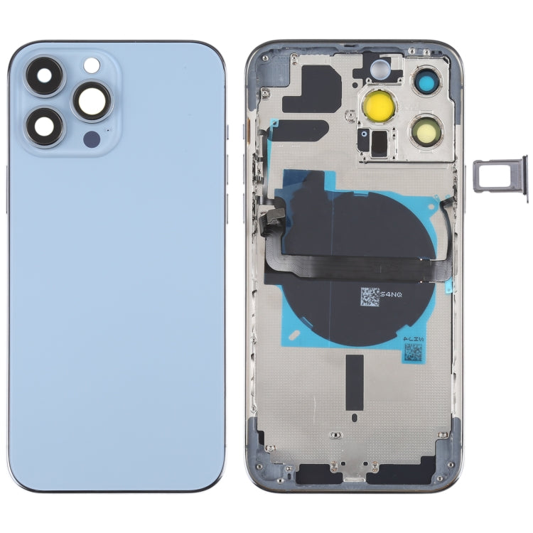 Coque arrière de batterie pour iPhone 13 Pro Max, avec touches latérales, plateau pour cartes, alimentation, câble flexible de Volume et Module de chargement sans fil