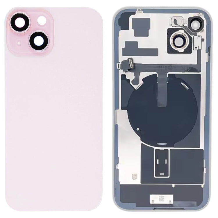 Pour iPhone 15 Plus Couvercle arrière de batterie en verre avec support de flash + module de chargement sans fil
