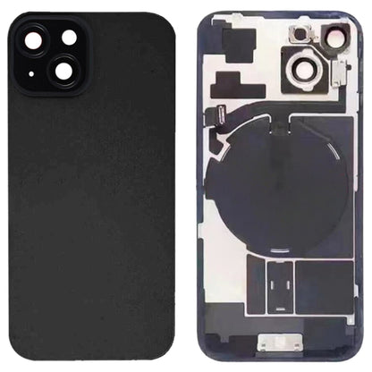 Pour iPhone 15 Couvercle arrière de batterie en verre avec support de flash + module de chargement sans fil