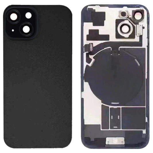 Pour iPhone 15 Couvercle arrière de batterie en verre avec support de flash + module de chargement sans fil