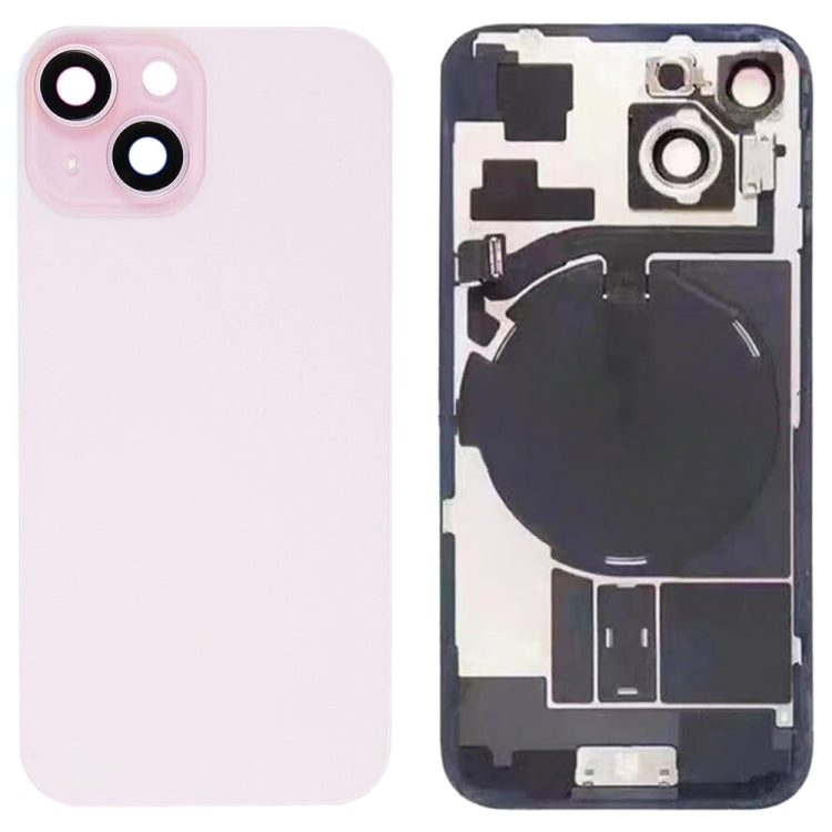 Pour iPhone 15 Couvercle arrière de batterie en verre avec support de flash + module de chargement sans fil