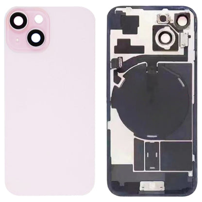 Pour iPhone 15 Couvercle arrière de batterie en verre avec support de flash + module de chargement sans fil