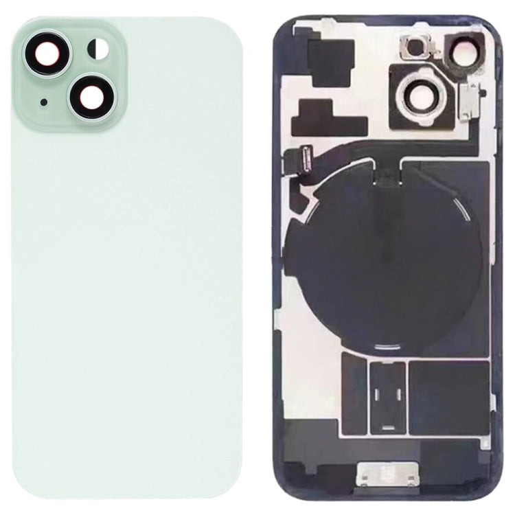 Pour iPhone 15 Couvercle arrière de batterie en verre avec support de flash + module de chargement sans fil