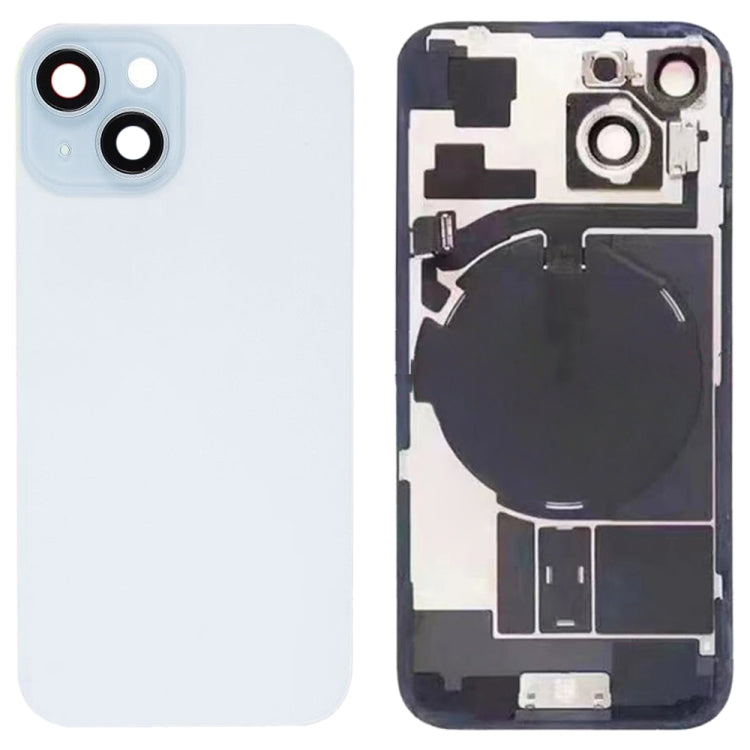 Pour iPhone 15 Couvercle arrière de batterie en verre avec support de flash + module de chargement sans fil