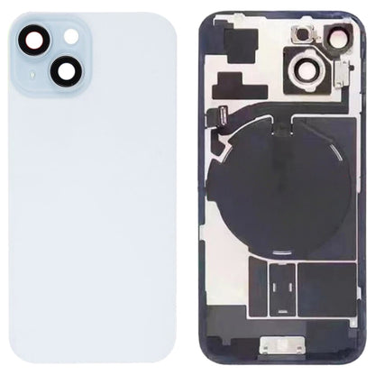 Pour iPhone 15 Couvercle arrière de batterie en verre avec support de flash + module de chargement sans fil