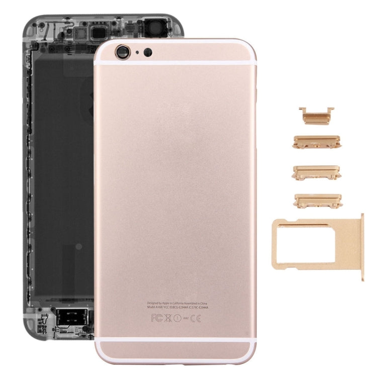 5 en 1 pour iPhone 6s Plus (couvercle arrière + plateau pour cartes + touche de contrôle du volume + bouton d'alimentation + touche de vibrateur pour interrupteur muet) Couvercle de boîtier complet (or + noir)