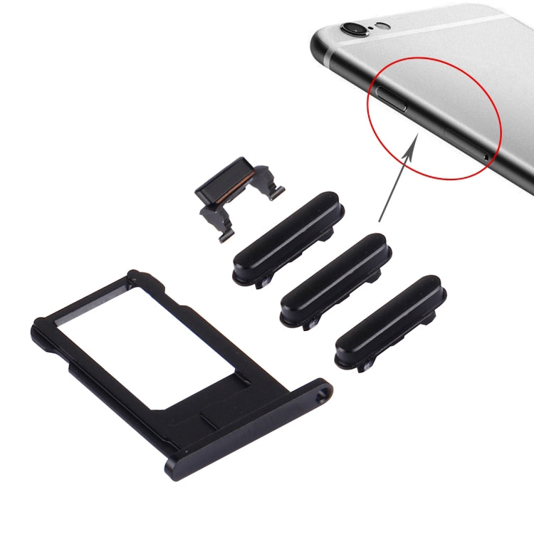4 en 1 pour iPhone 6s Plus (plateau de carte + touche de contrôle du volume + bouton d'alimentation + touche de vibrateur pour interrupteur muet)