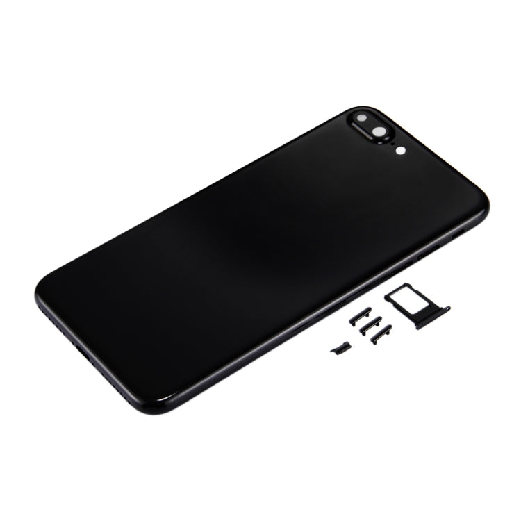 6 en 1 pour iPhone 7 Plus (couverture arrière + plateau pour cartes + touche de contrôle du volume + bouton d'alimentation + interrupteur muet, touche vibrateur + panneau) Couvercle de boîtier complet (noir de jais)