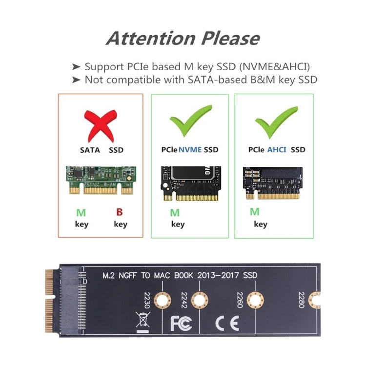 Carte adaptateur de disque dur M.2 PCIE NVME SSD vers Mac Book Air Pro 2013 – 2017, pour A1465 A1466 A1398 A1502