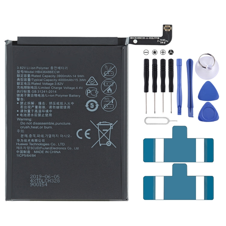 Remplacement de batterie li-polymère 4000mAh HB436486ECW pour Huawei Nova 5Z / Honor V20 / Honor 20 Pro