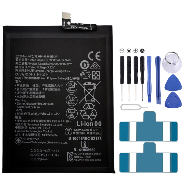 Remplacement de batterie Li-polymère 4000mAh HB446486ECW pour Huawei P Smart Pro 2019 / P20 Lite 2019 / Y9s