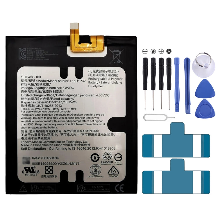 Batterie li-polymère 4250mAh L15D1P32 pour Lenovo Tab3 8 Plus TB-8703F 8703N 8703X