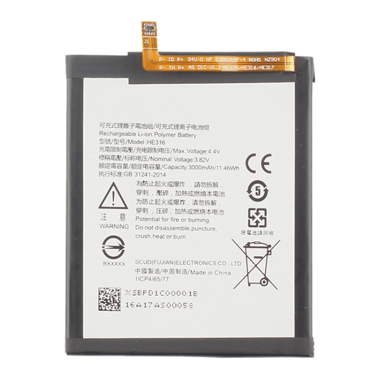 Batterie polymère Li-ion HEX16 pour Nokia 6 TA-1000 TA-1003