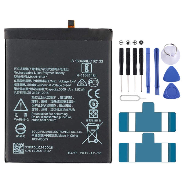 Batterie polymère Li-ion HEX17 pour Nokia 6 TA-1000 TA-1003 TA-1021 TA-1025 TA-1033 TA-1039