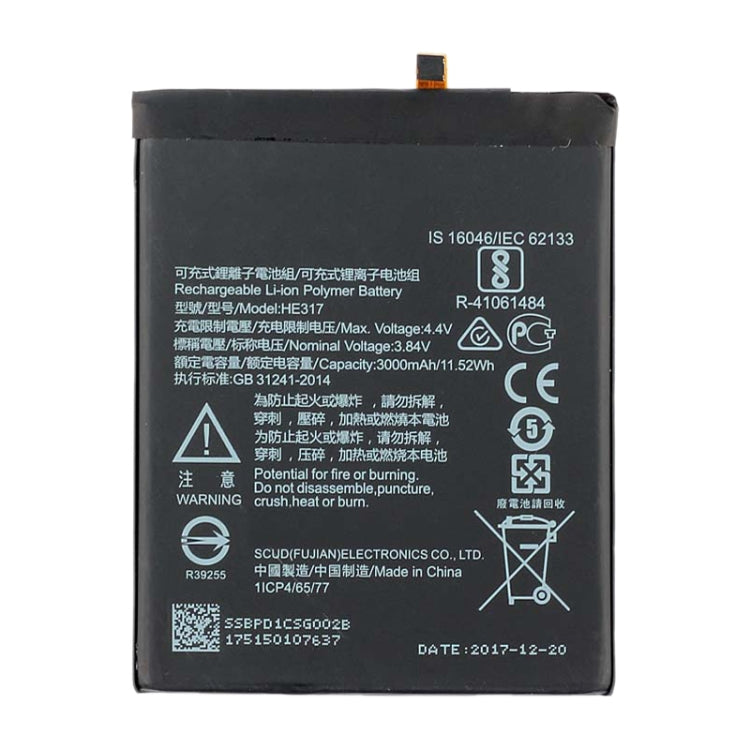 Batterie polymère Li-ion HEX17 pour Nokia 6 TA-1000 TA-1003 TA-1021 TA-1025 TA-1033 TA-1039