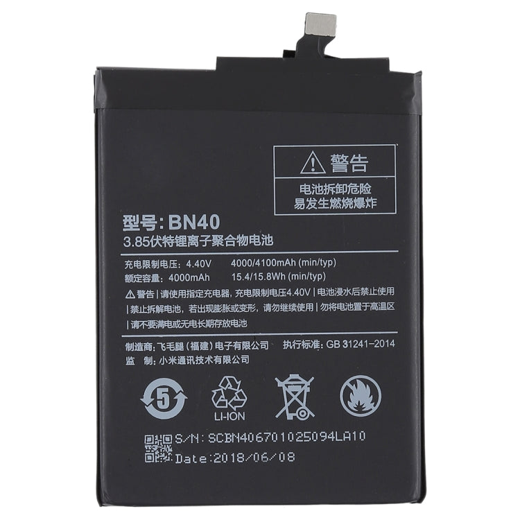 4000mAh BN40 pour batterie Li-Polymère Xiaomi Redmi 4 Prime
