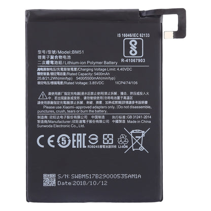 5400mAh BM51 pour batterie Li-Polymère Xiaomi Mi Max 3