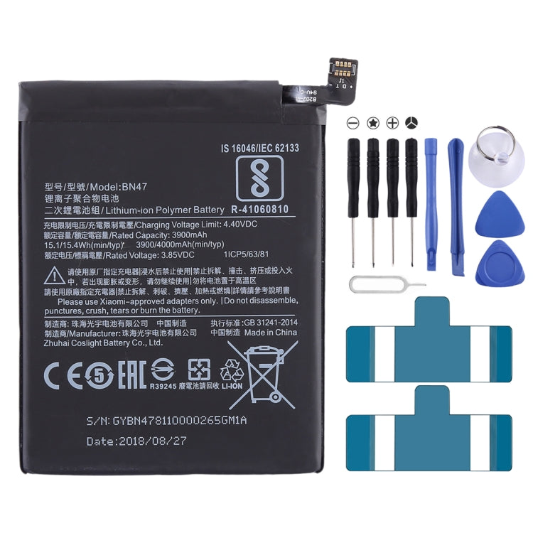 3900mAh BN47 pour batterie Li-Polymère Xiaomi Redmi 6 Pro