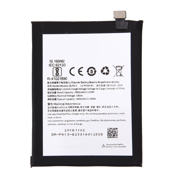 2900 mAh pour batterie Li-polymère rechargeable OnePlus 3 (version A3000)