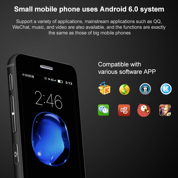 2,45 pouces, Android 5.1 MTK6580 Quad Core, prise en charge Bluetooth/WiFi, réseau : 3G, 1GB+8GB