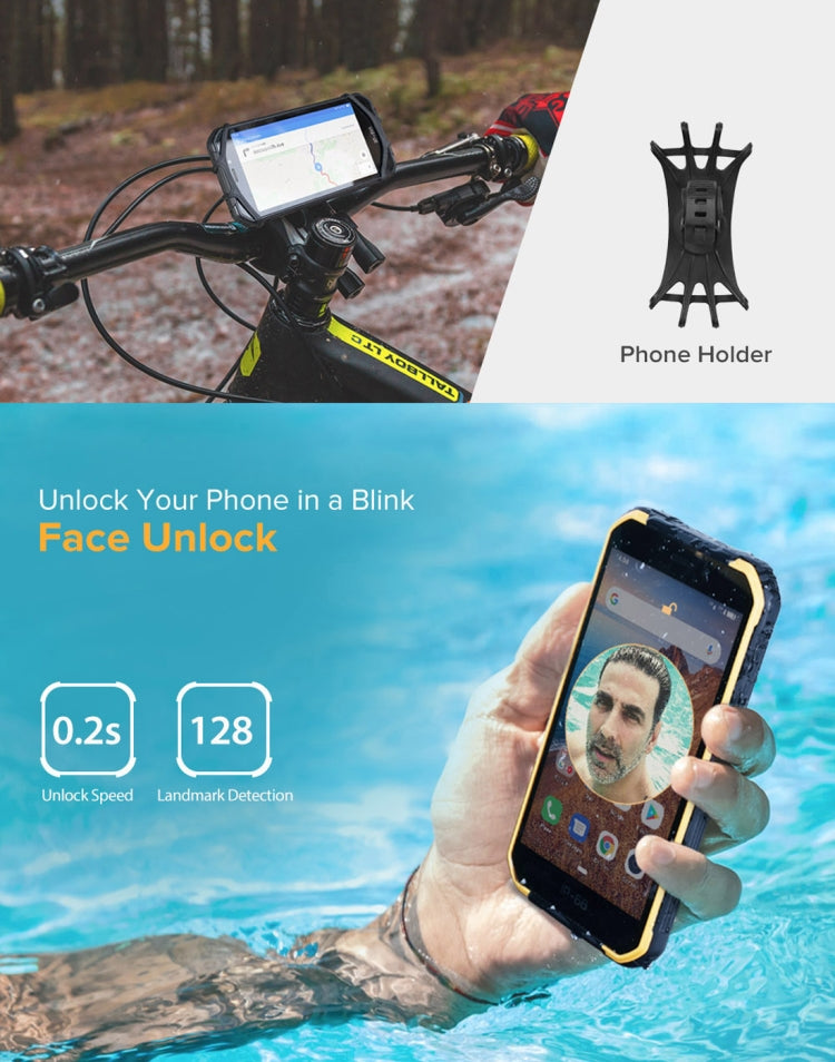 IP68/IP69K étanche à la poussière, aux chocs, identification faciale, batterie 4000 mAh, 5,0 pouces Android 9.0 MTK6580A/W Quad Core jusqu'à 1,3 GHz, réseau : 3G, Armor X6 2GB+16GB